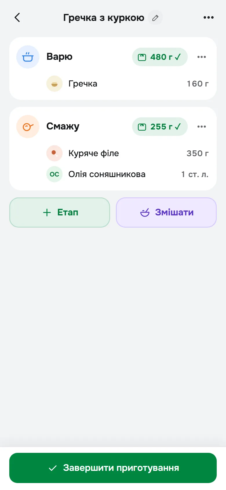 Калькулятор КБЖВ готової страви: продукти за етапами і вага після варіння та смаження